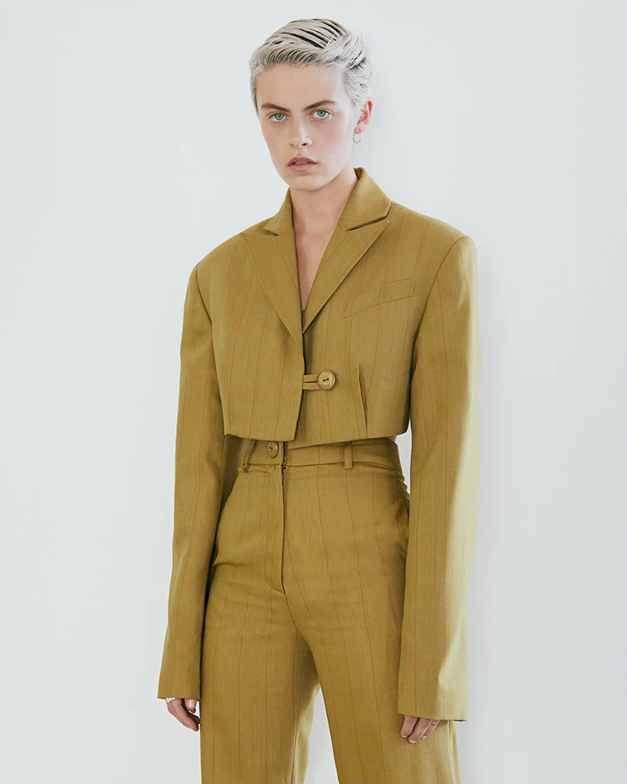 Mustard cropped jacket online