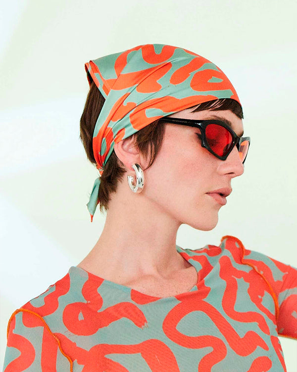 PRE- ORDER Handkerchief Lluta Orange & Green Print